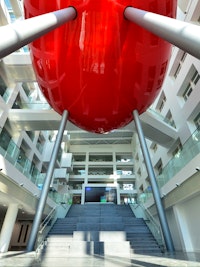 Low angle shot from under The POD Spark at Southampton Solent University