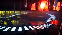 View of the front of the stage and walk way as part of the Take That tour set.
